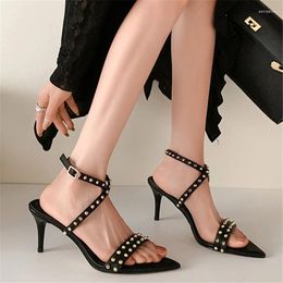 Sandals Rivet Genuine Leather Pointed Toe Cross Tie Women Solid Color Buckle Strap High Heels Western Sexy Ladies Shoes