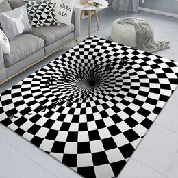 Black and White Bedroom Carpet Spiral Rectangle Stereoscopic Visual Floor Mat Geometric Living Room Art Coffee Table Carpet