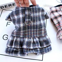 Dog Apparel Skirts With Traction Buckle Cotton Warm Jacquard Knitted Fabric Dresses Polar Fleece Lining Pet Autumn And Winter