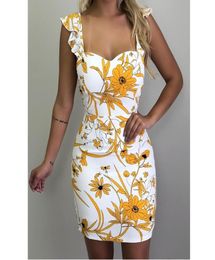 Februaryfrost New Bohemian Women039s Fashion Summer Short Sleeveless Floral Print Backless Dress Package Hip Dress4783901