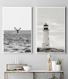 Black And White Lighthouse Poster Beach Art Painting Whale Poster Nordic Posters And Prints Minimalist Wall Art Print Home Decor2894555