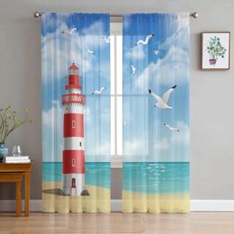 Curtain Lighthouse Beach Seagull Sheer Curtains For Living Room Decoration Window Kitchen Tulle Voile Organza