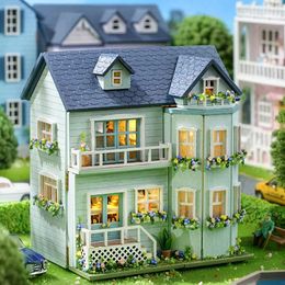 Blocks Mini Assembly Model Villa Art Kit Handmade 3D Puzzle DIY Doll House Toy Home Creative Room Bedroom Decoration H240523