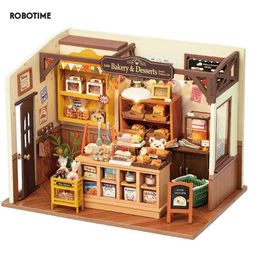 Blocks Robotime Rolife Beckas Baking House DIY Mini Childrens Old 3D Wooden Assembly Toys Easily Connect Home Decoration H240523