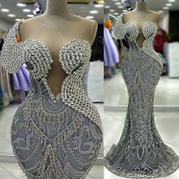 2024 Aso Ebi Silver Mermaid Prom Dress Crystals Beaded Sequined Evening Formal Party Second Reception 50th Birthday Engagement Thanksgiving Gowns Dresses ZJ110