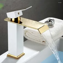 Bathroom Sink Faucets Waterfall Basin Faucet Deck Mounted Tap Black Gold Cold And Water Mixer Vanity Vessel Brass