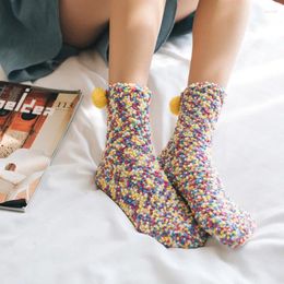Women Socks 9 Color Style Winter Funny Thick Wool Rainbow Ladies Cute Art Female Kawaii Cotton Warm With Hair Ball