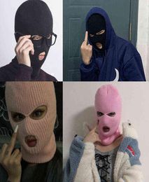 Women Men 3Hole Knitted Full Face Cover Ski Winter Warm Cycling Neon Solid Color Balaclava Mask Hat Halloween Party Cosplay Cap7260088