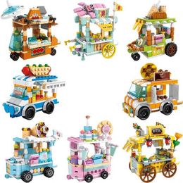 Blocks 1 bag of small particle city street view series takeout truck food tricycle car retail building block bricks H240523