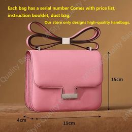 10A Hot Pink Quality Designer Full Handmade Wax Line Famous Brand Women's Retro Classic Fashion Epsom Leather Square Bag Shoulder Diagonal Gold Leather Constan Black