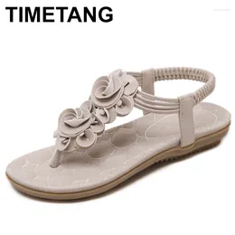 Casual Shoes TIMETANG Women Flower Comfortable Sandals Flat Heel Summer Woman Bohemian Thong Flip Flops Plus