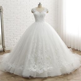 Women's Cap Sleeve Vintage Lace Bridal Dress Princess Ball Gown Wedding Dress appliques robe de mariee Custom Made 242C