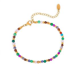 Bangle Bohemian Colored Stone Handmade Beaded Chain Suitable For Womens Fashion Sweet Stainless Steel Gold-Plated Jewelry Q240522 Dr Dhfzv