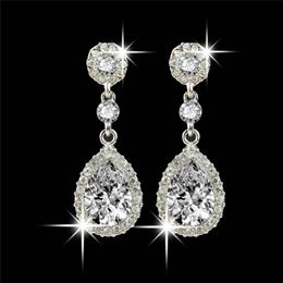 Shining Fashion Crystals Studs Earrings Dangles Silver Rhinestones Long Drop Earring for Women Iced Out Bridal Jewellery 5 Colours Luxury 258d