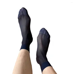 Men's Socks 1 Pair Summer Striped Casual Ultra Thin Sheer Business Formal Dress Low Tube Man Silky Hosiery