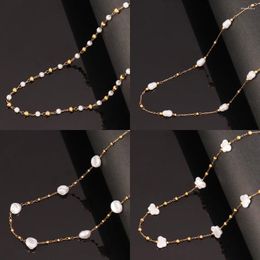 Chains Stainless Steel Imitation Pearl Chain Necklace For Women Fashion Gold Colour Beads Necklaces Jewellery