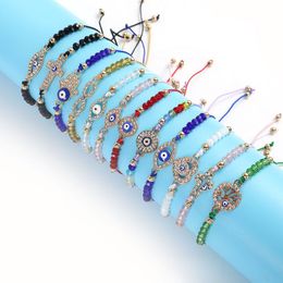 10AAA 12Pcs/Set New Blue Evil Eye Bracelets For Women Crystal Tree Hand Cross Heart Turtle Charm Beads Rope String Chain Adjustable Ban Bhwh