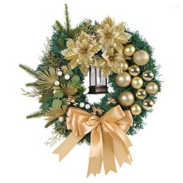 Decorative Flowers Christmas Ornament Garland Wreath Decor With Light Ball Bow Tie For Indoor Outdoor