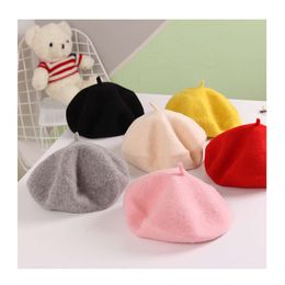 Adjust Size Wool Girls Candy Colour Infant Baby Hat Kids Caps for Girl Children Beret Round Flattish Cap 1-8yr