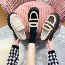 Casual Shoes Women Retro Shearling Lined Corduroy Loafers With Lug Sole Ladies Warm Slip-on Flats