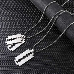 Pendant Necklaces Fashion Silver Stainless Steel Razor Blade Pendant Necklace for Mens Jewelry Steel Mens Razor Shape Sweater Necklace Gift S2452206