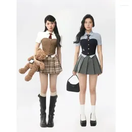 Clothing Sets School Sexy Pleated Y2k Women Short-sleeved Girl Korean Uniform Japanese Top Corset Shirt Suit Vest Tube