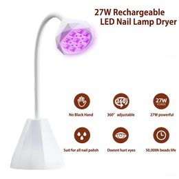 Nail LED Lamp 27W Nail Dryer UV Lamp 360° Bendable Fast Drying False Nail Manicure Polish Glue Gel Curing Table Lamp Design 240523