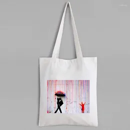 Shopping Bags Art Print Tote Bag Canvas England Style For Cartoon Custom With