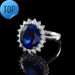 Roomy 925 Sterling Silver Jewelry Classic Diana Design adjustable blue sapphire silver moissanite ring