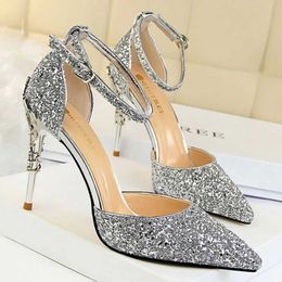 Sandals Dress Shoes BIGTREE Heel 2023 New Womens Pump Sequin High Heel Shoes Womens Shoes Fashion Womens Shoes Gold Silver Slim High Heel Shoes Sandals J240522