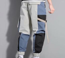 Men039s Pants Drawstring Stylish Multi Pockets Elastic Waist Men Trousers Number Pattern Colour Matching Teenager Clothing3408530