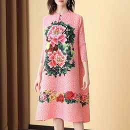 Casual Dresses Loose Temperament Slimming Ethnic Style Dress Summer Miyake Pleated Cheongsam-style Retro