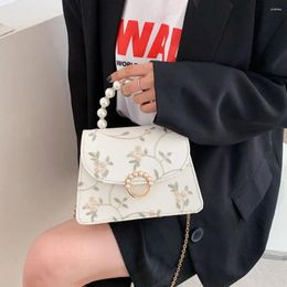 Totes Floral Embroidery Crossbody Bag Waterproof Big Capacity Lace Flap Handbag PU Leather Pearl Chain Shoulder Female