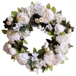 Decorative Flowers Artificial Garlands Front Door Wreaths White Peony Hanging Wreath For Home Party Indoor Outdoor Window Wall