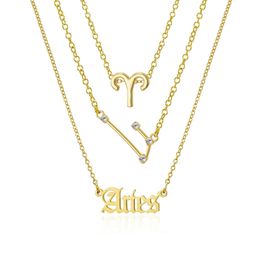 Pendant Necklaces 3 piecesset of 12 pieces of Zodiac sign necklace set suitable for womens zodiac pendant necklace birthday jewelry with card