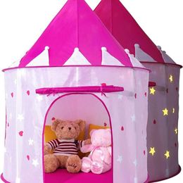 Infant Toddler Folding Tents Portable Castle Kids Pink LED Play House Camping Toys Birthday Christmas Outdoor Gifts Room Decor