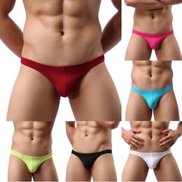 Underpants Sexy Mens Underwear Ice Silk Breathable Boxers Shorts Low Waist Panties For Man Solid Color Briefs Lingerie