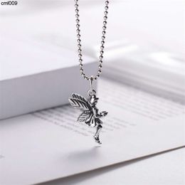 Sterling Silver New Worn Guardian Angel Elf Pendant Necklace Female Ball Chain