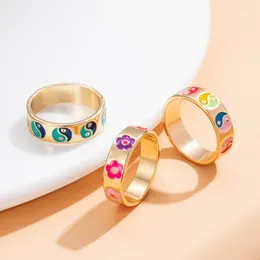 Cluster Rings KISSWIFE Vintage Bohemia Colourful Enamel Love Heart Ring Cute Simple Metal Gold Colour Silver For Women Punk Jewellery