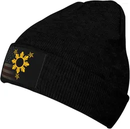 Berets 3 Stars And Sun Filipino Philippines Flag Adults Knit Beanie Winter Hat Men Women Skull Cap Outdoor Warm Caps Black