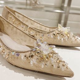 Rene Caovilla slingbacks shoes high heels crystal mesh lace heels sandals designer fashion women pointed rhinestone heels wedding Shoes 7.5cm
