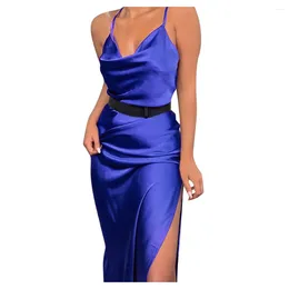 Casual Dresses Sexy Womens Slim Dress Sleeveless Backless Fold Lace-Up Party For Ladies Split Strap Fast 2024