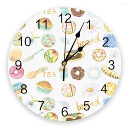 Wall Clocks Afternoon Tea Dessert Donut Pastry Cake Kitchen Desktop Digital Clock Non-ticking Creative Children Room Watch