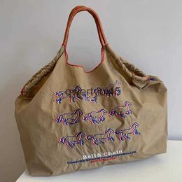Shoulder Bags Horse Eco Shopper Bag Nylon Shoulder Bag Embroidery Handbags Ball Designer Bags for Women 2023 Rope Handle Tote Large Hobos Chic H24523