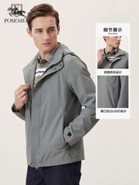 Men Jackets Spring e outono Posemer cinza à prova de vento e casacos com capuz resistentes a rugas