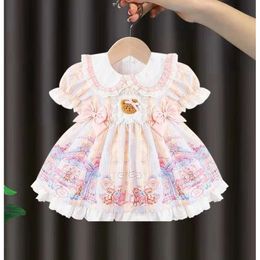 2023 Baby Girls Lolita Summer Dress Cute Bear Bow Birthday Princess Dresses Fashion Kids Children Clothes Tutu Vestidos L2405