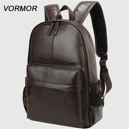 VORMOR Brand waterproof 14 inch laptop backpack men leather backpacks for teenager Men Casual Daypacks mochila male 220329 272B