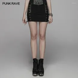 Skirts PUNK RAVE Women's Rock Metal Half Skirt Gothic Fashion Lace-up Slim Black Mini Sexy Personality Harajuku Streetwear