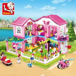 Blocks Sluban 0721 Holiday Villa 0722 Yacht Pink Dream Series Girl Toy Birthday Gift H240523