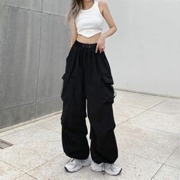 Women's Pants Elastic Waistband Women Pocket Baggy Cargo Streetwear Harajuku Street Style Y2k Clothing For